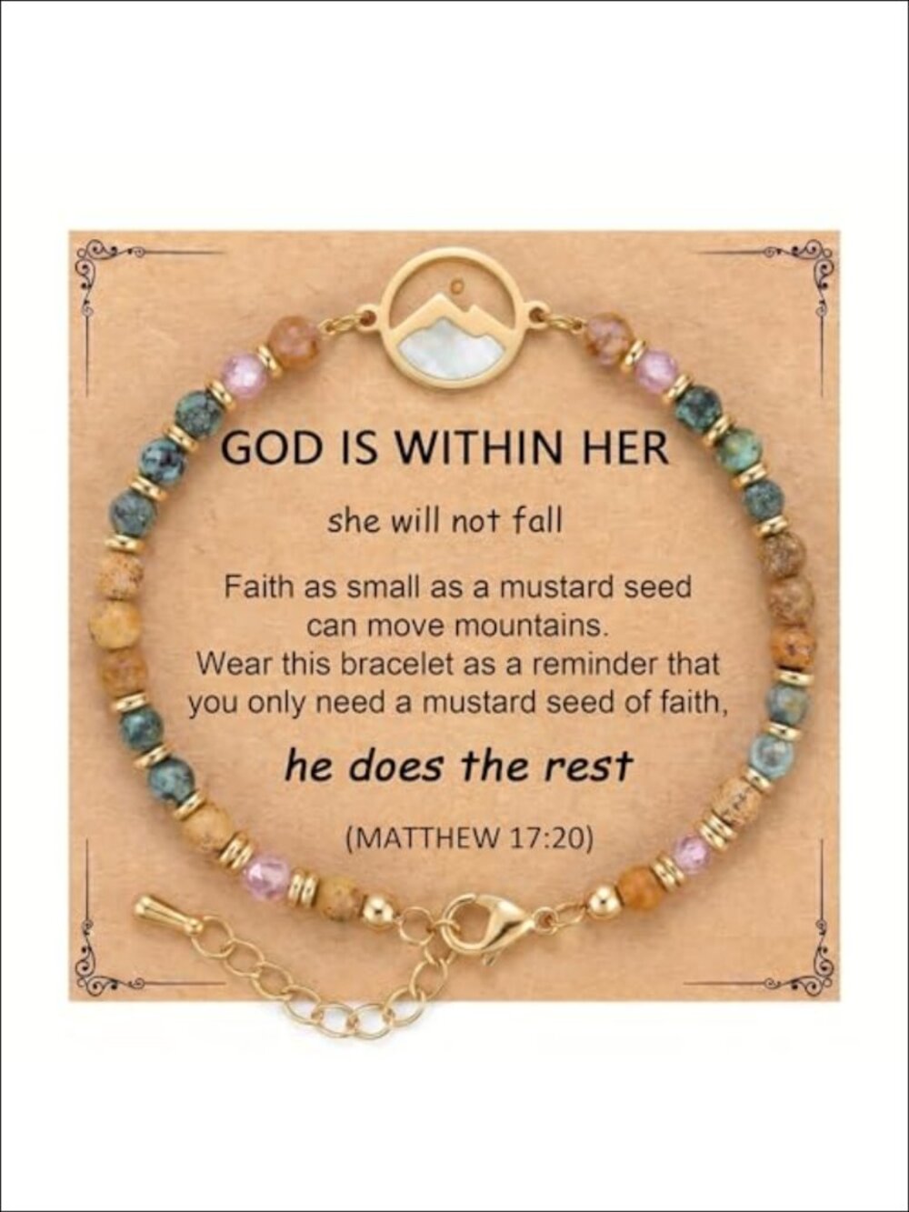 Mustard Seed Shell Bracelet Christian Faith Jewelry Gift for Women